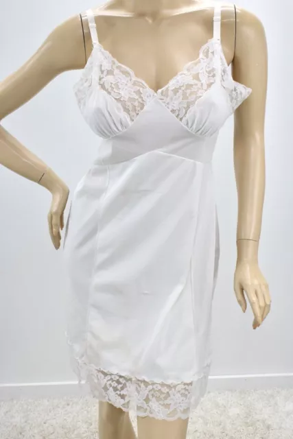 Vintage Movie Star Full Slip sz Snug 38 White Soft Nylon Shadow Panel Lace Trim
