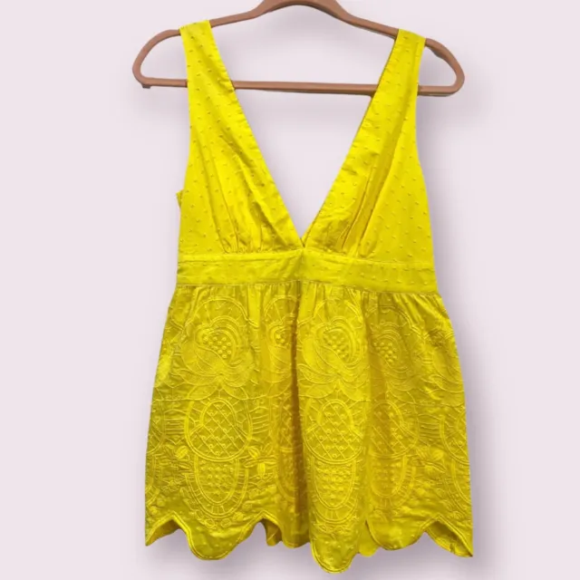 Lotta Stensson Swiss Dot Embroidered Cami Tank Blouse Size XS Yellow