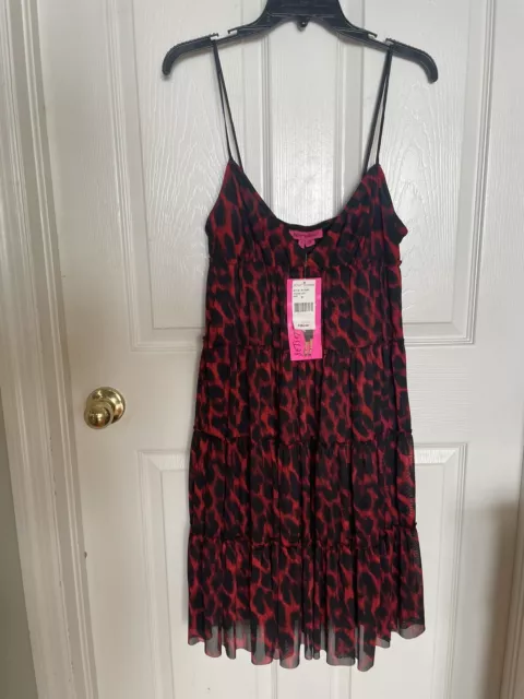 Nwt Betsey Johnson Black Red Leopard Dress Petite XS Ruffle Tiered