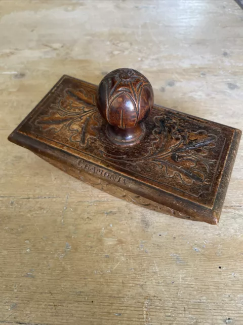 Antique Wooden Rocker Ink Blotter. Carved With Chamonix On It. 7.5 X 15 Cms.