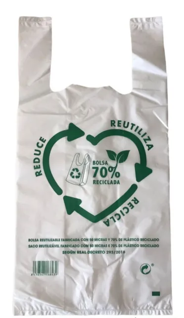 120 pz di Bolsas asa bianco plastica riutilizzabile 70% riciclata. 30x40 CM