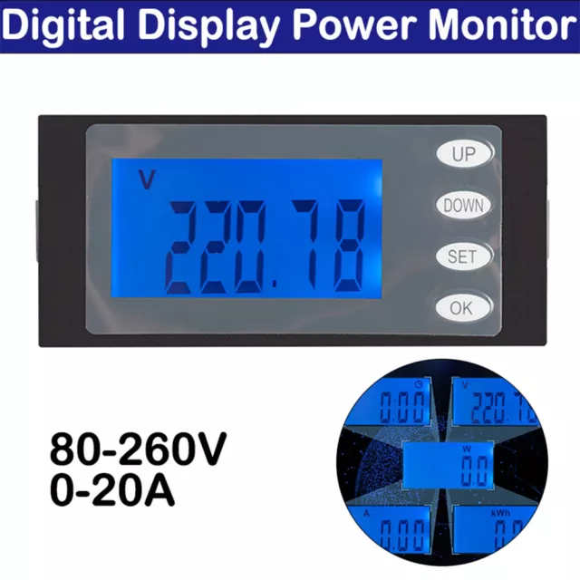 20A AC LCD Digital Power Meter Monitor Volt KWh Time Watt Voltmeter Ammeter