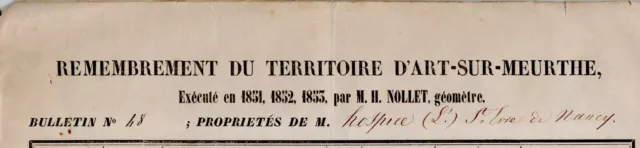 1853 Art-sur-Meurthe et Nancy, cadastre remembrement Hospice Saint-Epvre NOLLET