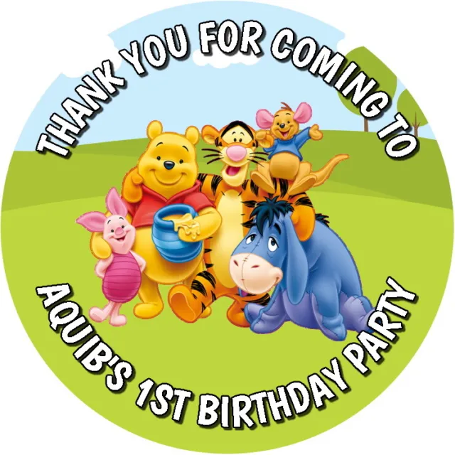 Personalised Winnie The  Pooh Gloss Birthday Party Stickers  Sweet Cone Labels