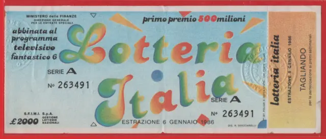 Biglietto Lotteria Italia Capodanno Fantastico 6 Anno 1985 Con Tagliando A263491