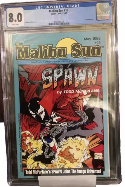 Malibu Sun 13 1st Cover Appearance Of Spawn 1 CGC 8.0 White Pages T. McFarlane