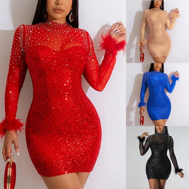 Robe femme robe de loisirs femme col haut manches longues fête transparente