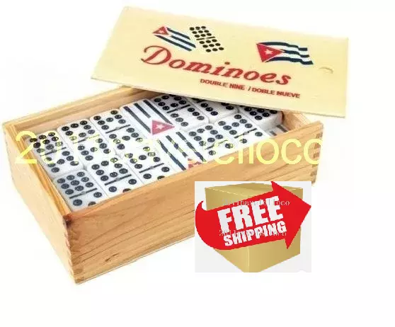 Bene Casa - Cuban Flag Double Nines Dominoes Set - 2-10 Players - Wooden Box With 55 Dominos