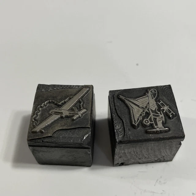 Vintage Letterpress Printing Block Airplane Biplane Jet