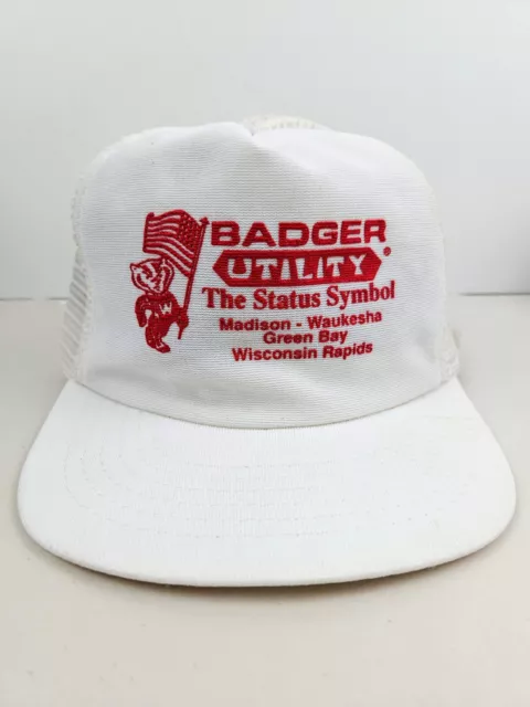 VINTAGE USA MADE Badger Utility Green Bay Puffy Trucker Hat Snapback ...