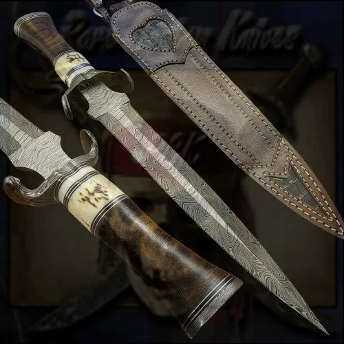 Custom Handmade Forged Damascus Steel Blade Hunting DAGGER Knife Survival Dagger