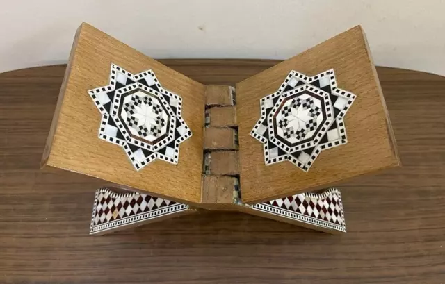 Handmade, Quran Stand, Wooden Book Stand, Islamic Home Decor, Inlaid Shell 13.2"