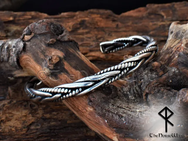 Men's Silver Bracelet, Twisted Viking Armring, Celtic Norse Torc Cuff Bangles