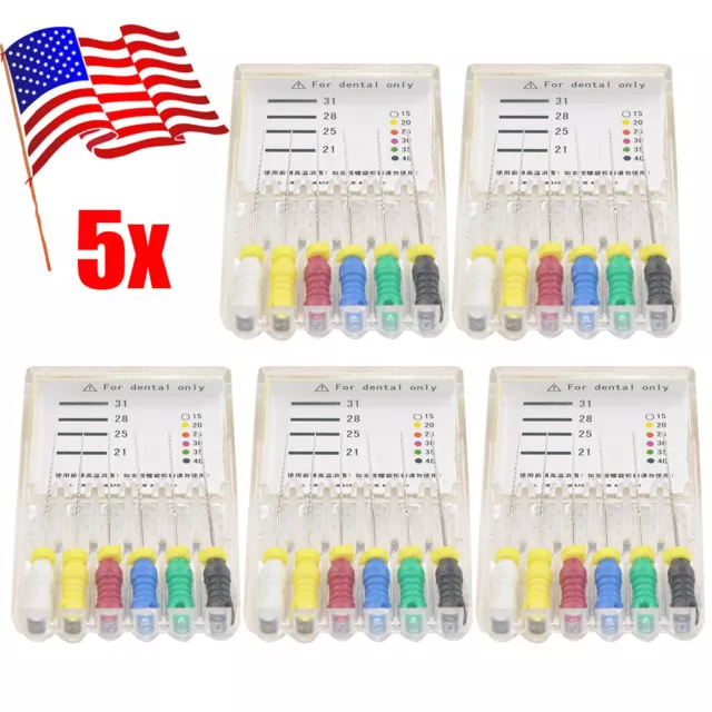 US 5 Boxes 25mm Stainless Flexible Hand Use Dental Root Canal H-Files #015-040