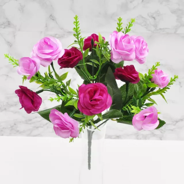 ARTIFICIAL SILK FLOWERS MINI ROSE BUNCH 6 COLOURS Home Wedding Outdoor Grave