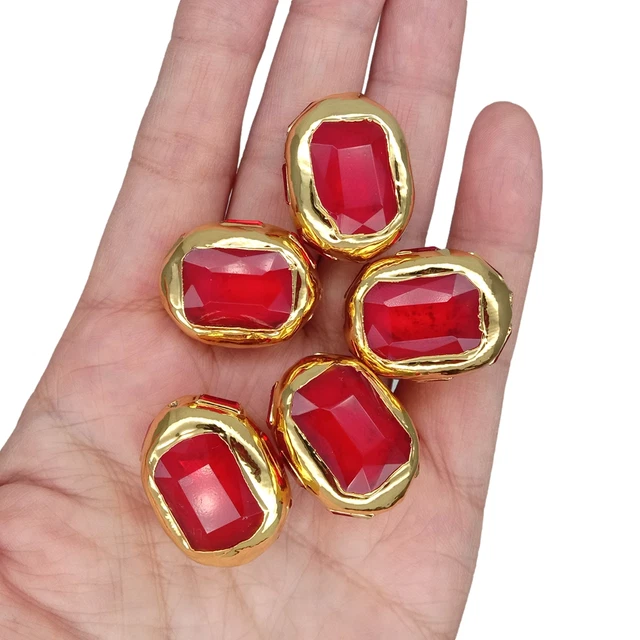 10 PCS Red Glass Rectangle Beads Gold plated Edge Pendant For Making Jewelry