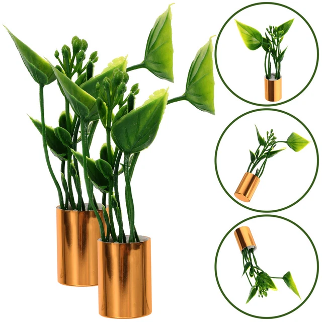 2 Pcs Plastic Role Pretend Playset Toy Mini Potted Flowers Dollhouse Supplies