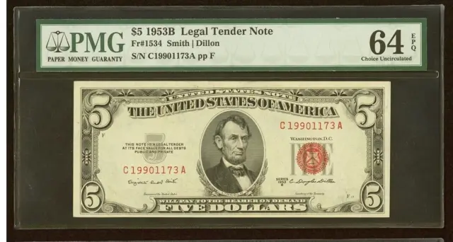 FR 1534- 1953B $5 Legal Tender Note PMG 64 EPQ Choice Uncirculated
