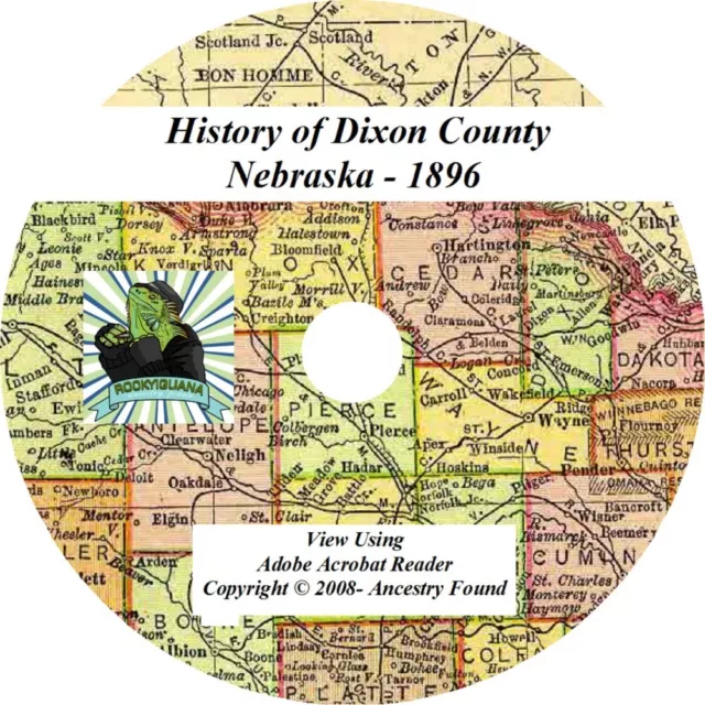 1896 - DIXON County Nebraska NE - History & Genealogy - Ponca, Wakefield CD DVD
