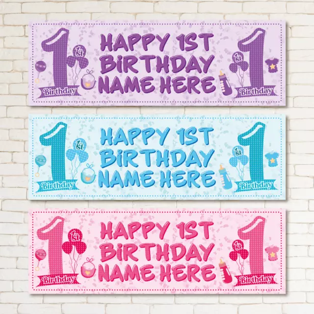 2 Personalised 1st Birthday Banner Baby Christening Baptism Party Poster Decor