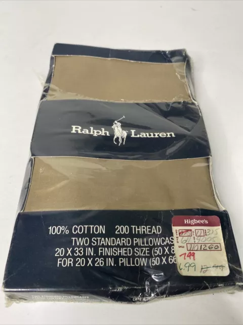 Vintage NOS Ralph Lauren Pillowcases New Brown Standard Cotton 20x30 Set of 2