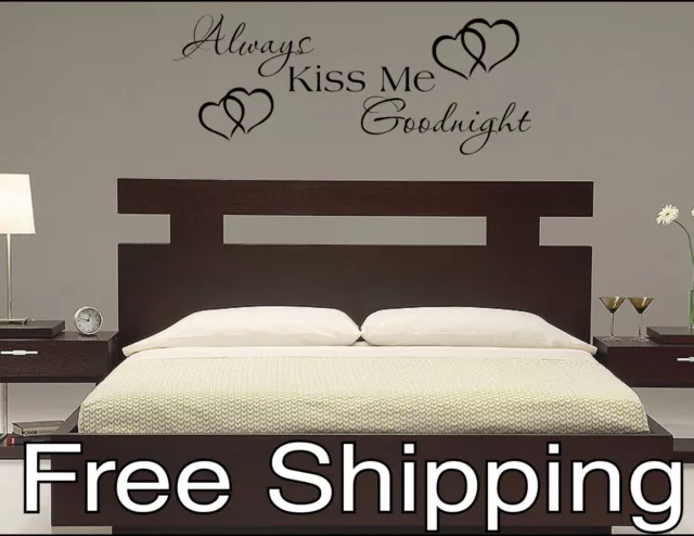 ALWAYS KISS ME GOODNIGHT with HEARTS vinyl wall decal sticker romantic quote