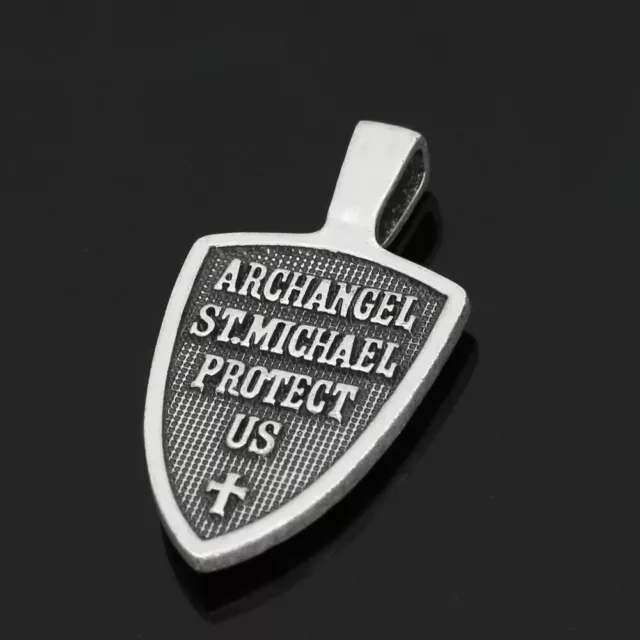 Collier pendentif amulette médaille Archange Saint Michel Protect Us Croix Bouclier 2