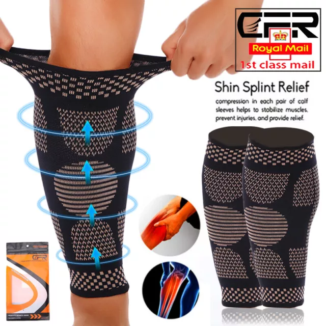 Copper Compression Calf Support Brace Sleeve Shin Sock Leg Pain Running Sports