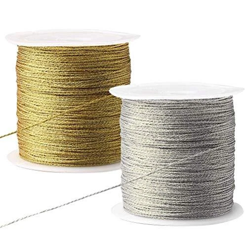 Nuosen 2 rollos cordón metálico 100 metros cordón artesanal cordón dorado...