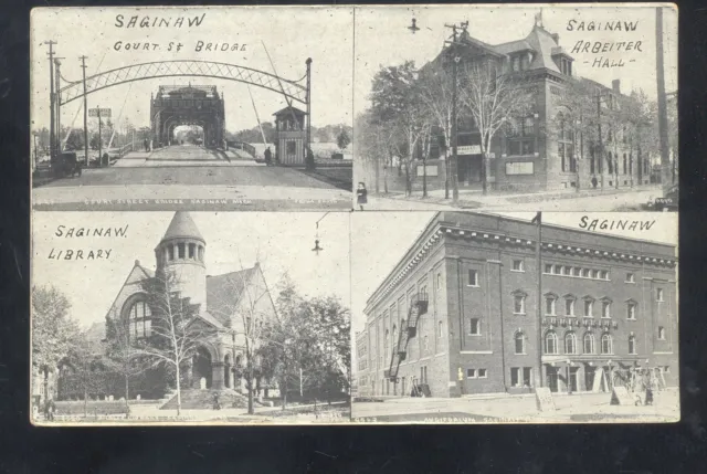 Saginaw Michigan Downtown Street Scene Multi View Vintage Postcard
