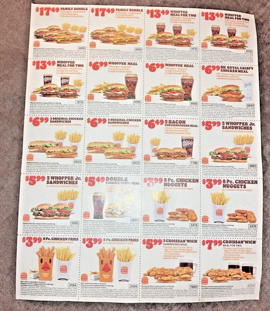20 BURGER KING Coupons Expires 2/18/2024 Whopper Meal Deals Croissan