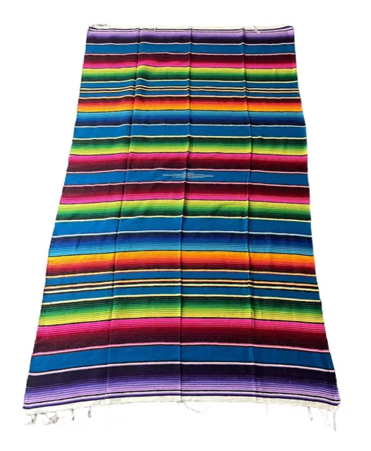 Vintage Mexican Sarape Saltillo Lightweight Blanket Woven Southwest 45”x83”
