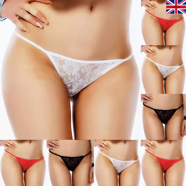 New Ladies Lace G-String Thong Black Red White 1 OR 3 Pack Womens Underwear UK