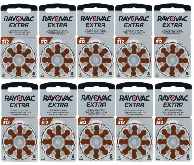 80 Batterie PILE RAYOVAC Extra 312 per Apparecchi Acustici Batterie PR41 1,45v