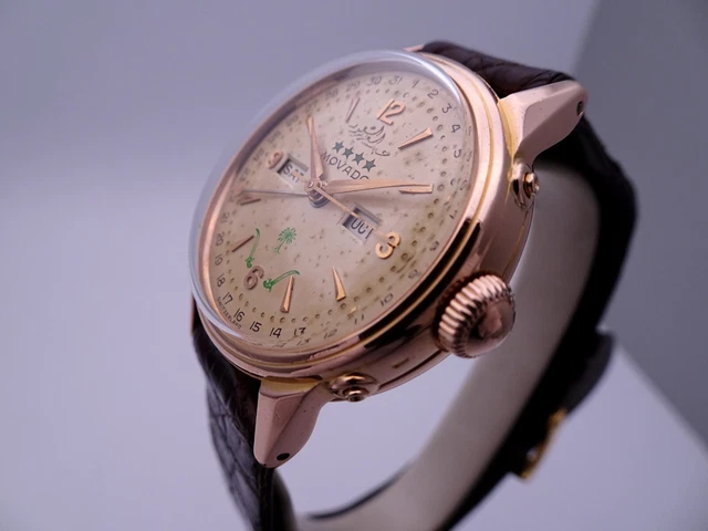 Movado Triple Calendar 18 Kt Saudi Arabia King Abdul Aziz Al Saud Rare Dial 40'S