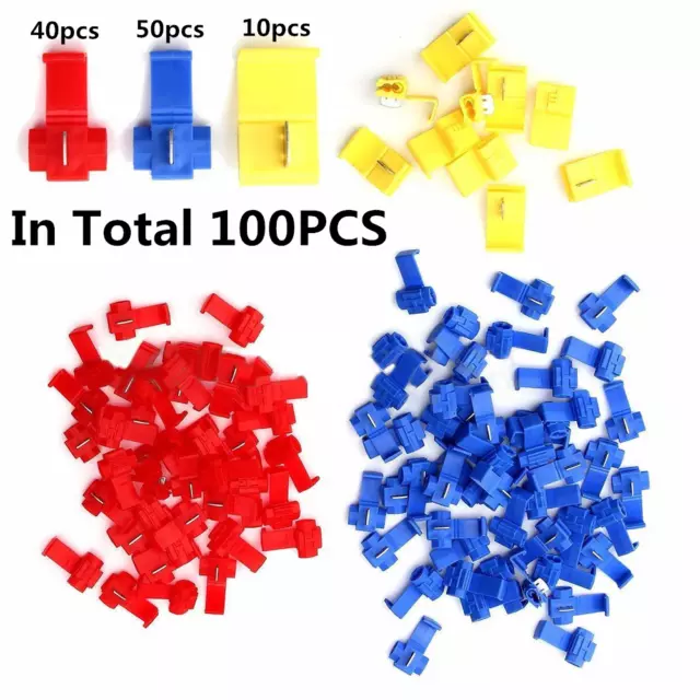100x Electrical Quick Splice Lock Wire Cable Terminals Connectors Crimp 22-10AWG