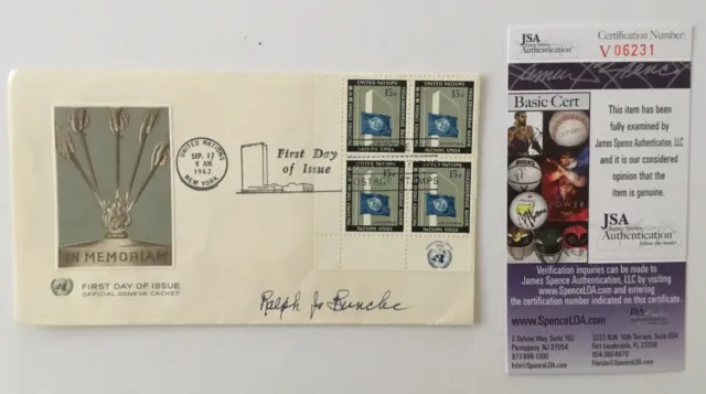 Ralph Bunche Signed Autographed First Day Cover JSA Certified Nobel Peace Prize