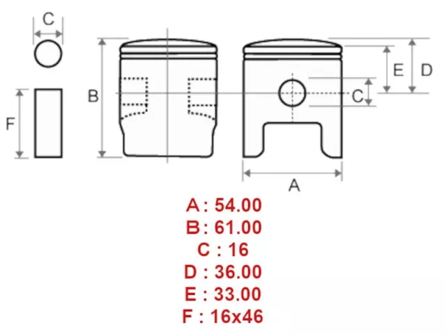 Kit Piston Segments Axe Nominal 54,00mm pour KAWASAKI KMX 125 A B 1988-2003 2