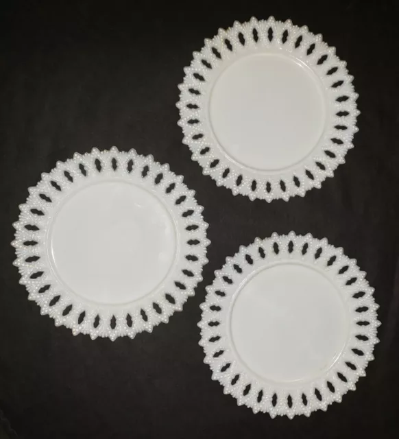 3 Vintage Kemple Wheat Sheaf 7.25" Milk Glass Plates Lace Edge ~ Tea Party!!