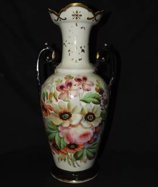 M} Superbe grand vase OPALINE décor floral handpainted fin XIXè - ca. 1900 Paris