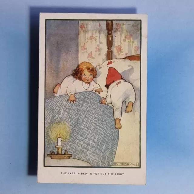Agnes Richardson Postkarte 1910 Kinder Schlafenszeit Kerze Künstler signiert