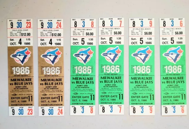 TORONTO BLUE JAYS V BREWERS Full Tickets 1986 End Of Season MINT IMMACULATE