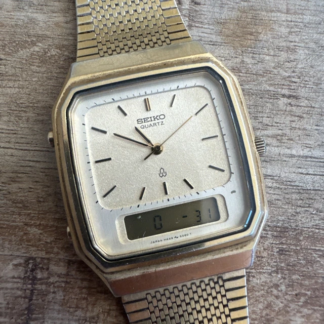 VINTAGE SEIKO SILVER Wave Ana/Digi Chrono-Alarm Japan Men