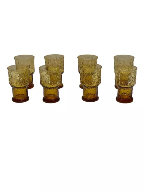 Midcentury vintage Libbey Amber Country Garden Daisy Juice Glasses Set of 8