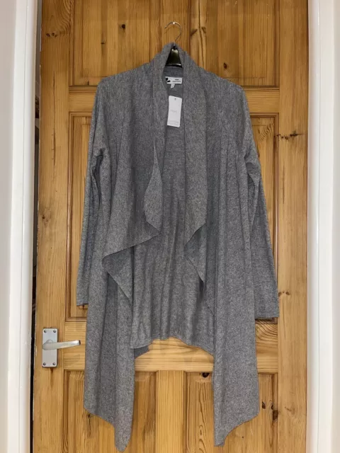 Bnwt Womens Next  Longline Grey Fine Knit Cashmere Cotton  Cardigan Size Uk 12