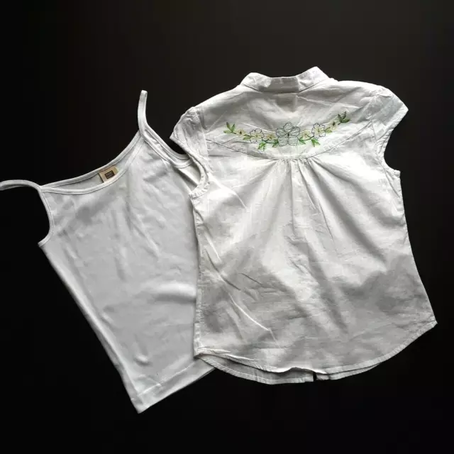 NEW Girls 2 pc Top and Tank Camisole Size L 10 12 White Embroidered Cotton India