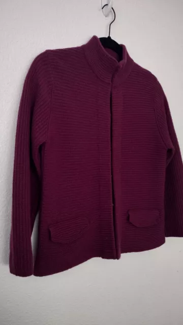 Vintage TODD & DUNCAN 100% cashmere rib crop minimalist dark purple cardigan S 3