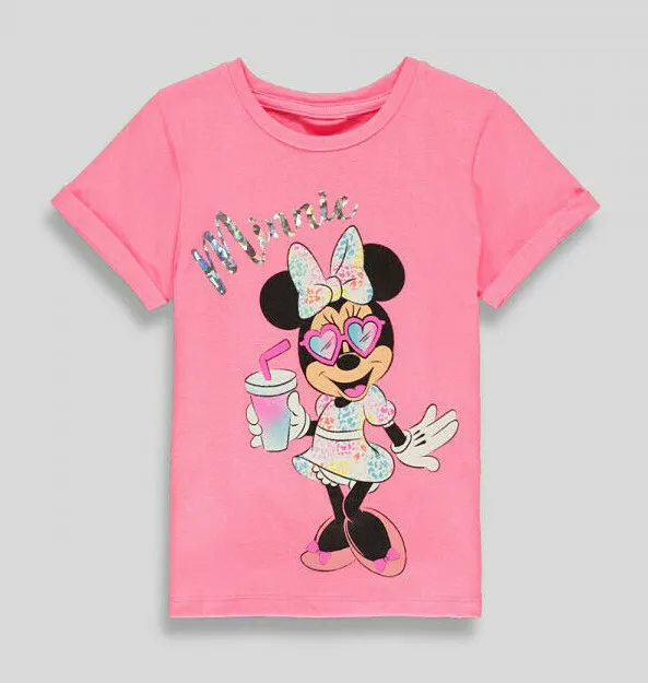 Girls Disney Minnie Mouse T-Shirt Bright Pink Summer Top Baby Age 1-5 Years