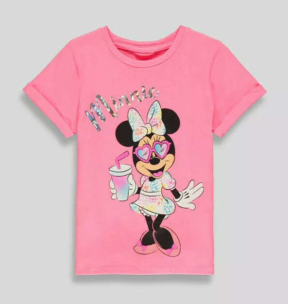 Girls Disney Minnie Mouse T-Shirt Bright Pink Summer Top Baby