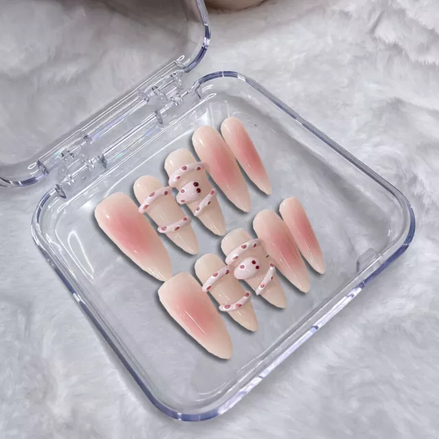 Hecho a mano Uñas Falsas Rosa Rubor Ataúd Prensa sobre Uñas para Uñas Arte Decoración 10 PIEZAS
